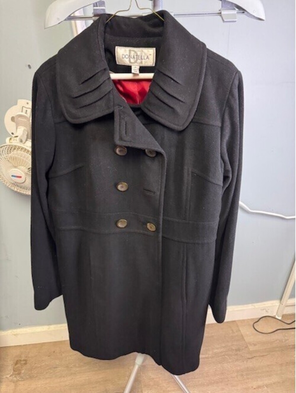 Donatella Women's Black Wool Blend Double-Breasted Coat Size 14